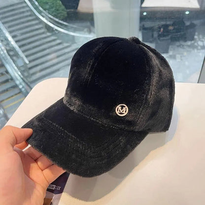 M Versatile Baseball Cap Blended Cap Brand Female Autumn And Winter All Match Plush Hat Suitable For Face Big Baseball Caps Good Vibrations