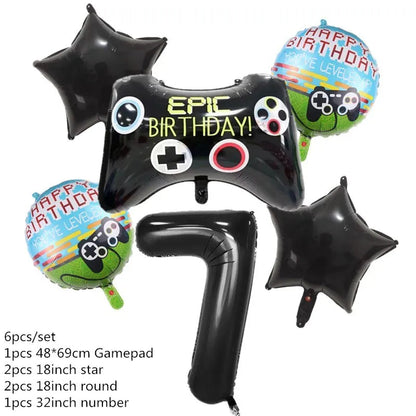 Video Game Party Supplies Set Birthday Decorations Happy Birthday Gaming Backdrop Game On Table Covers Gamer Banner Balloons Good Vibrations