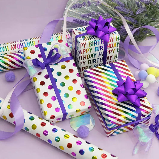 3 Types/set Birthday Gift Wrapping Paper Colorful Gold Stamping Gift Wrapping Paper DIY Craft Paper Holiday Decoration Good Vibrations
