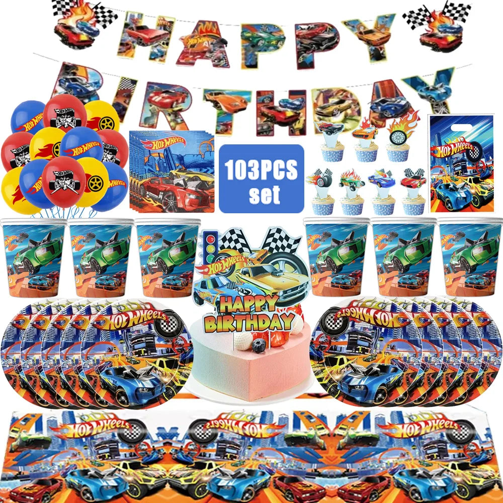 Car Kids Birthday Party Decoration Boys Birthday Supplies Paper Cup Plate Cutlery Cars Balloons Cake Flag Party Children's Gifts Good Vibrations