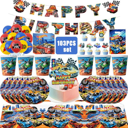 Car Kids Birthday Party Decoration Boys Birthday Supplies Paper Cup Plate Cutlery Cars Balloons Cake Flag Party Children's Gifts Good Vibrations