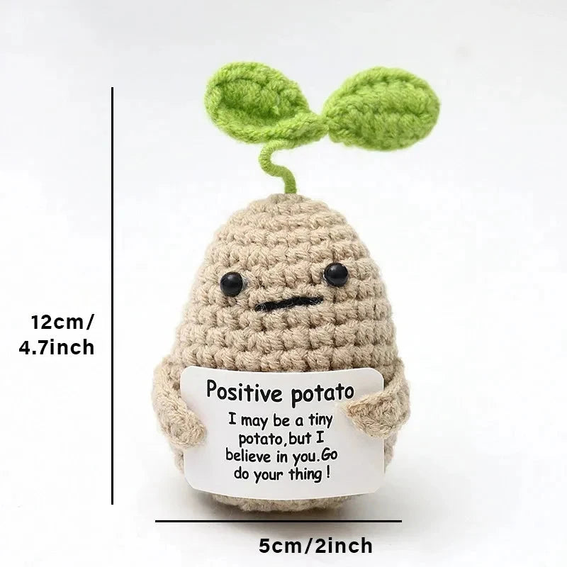 Positive Energy Pocket Hug Crochet Doll, Mini Handmade Knitted Plush Potato Turtle Vegetable Duck Funny Support Gift with Card Good Vibrations