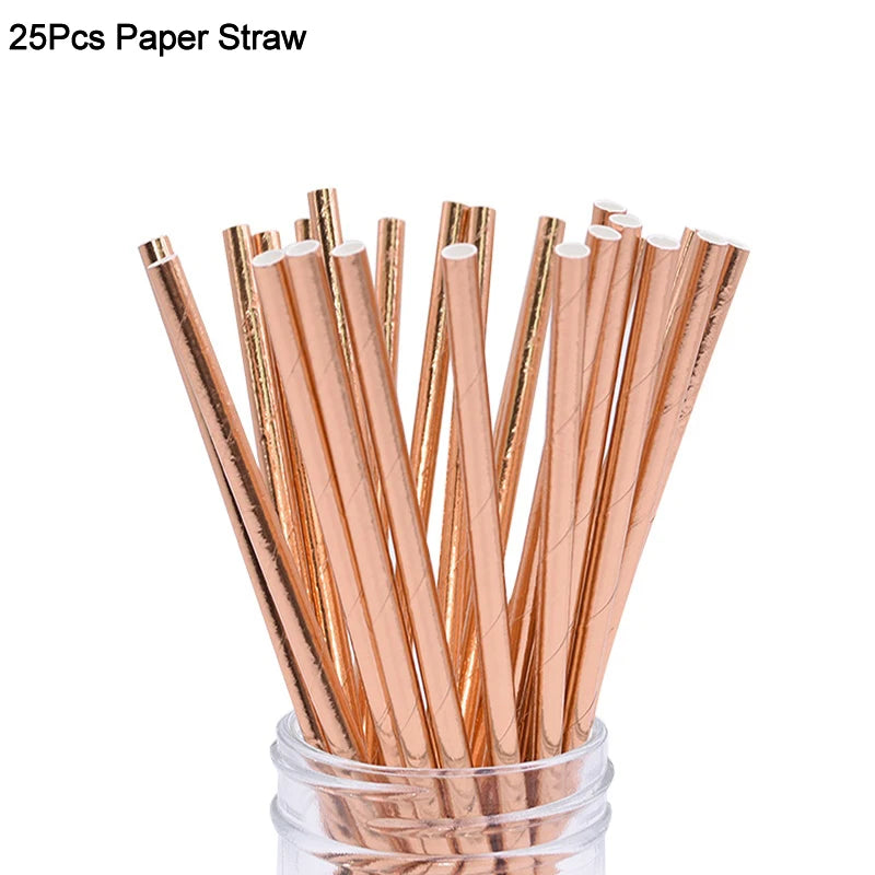 Rose Gold Party Disposable Tableware Set Paper Plate Cup Kids Adult Birthday Wedding Bachelorette Party Decoration Baby Shower Good Vibrations