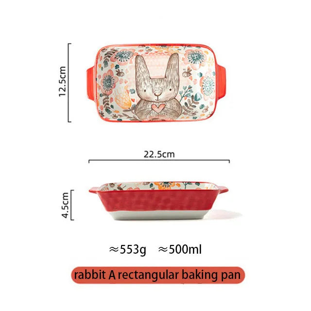 Ceramic Bakeware With Handle Forest Animals Baking Pan  Underglaze  Kitchen Tableware Salad Bowl Au Gratin Dishes Good Vibrations