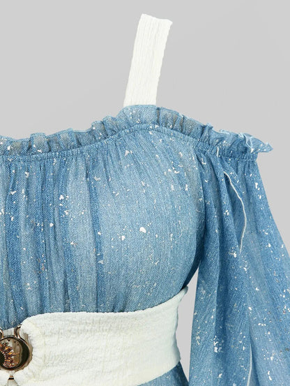ROSEGAL Plus Size Ombre Print Cold Shoulder Blouse Flare Sleeves Asymmetrical Top For Women 2025 Autumn New Hot Stamping Detail Good Vibrations