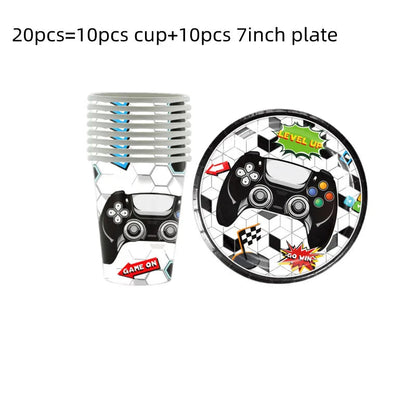 Video Game Party Supplies Set Birthday Decorations Happy Birthday Gaming Backdrop Game On Table Covers Gamer Banner Balloons Good Vibrations