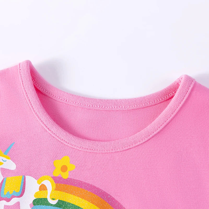 Little maven 2026 Summer Kids Clothes Baby Girls New Cartoon Rainbow Children's Clothing Birthday Mesh Dresses 2-7 Years Good Vibrations