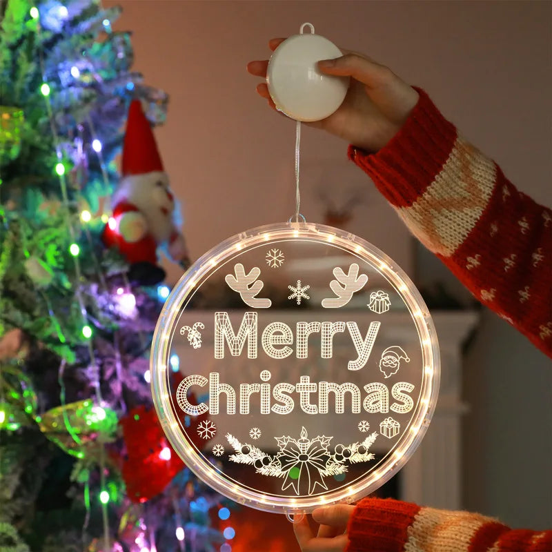 Merry Christmas LED Fairy Lights Santa Claus Elk Living Doors Windows Decoration New Year Gift 2025 Christmas Tree Hanging Light Good Vibrations