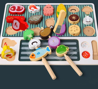 Simulation Kitchen Pretend Toy Wooden Toddler DIY BBQ Toy Set Classic Game Montessori Educational Toy For Children Kids Gift Good Vibrations
