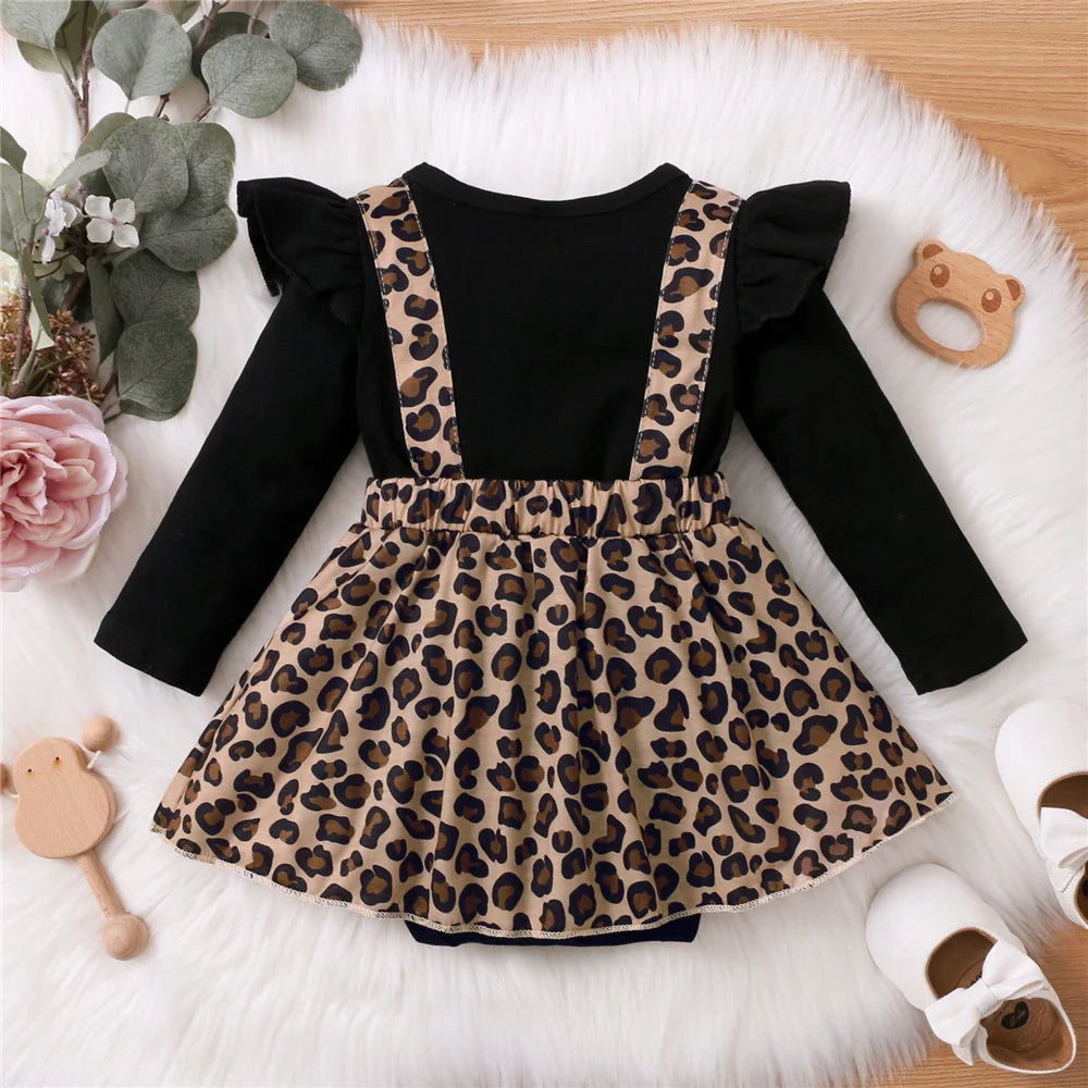 Newborn Baby Girl Romper Dress Long Sleeve Leopard Dresses with Bow Spring&Autumn Onesie Clothes for Infant Girl 0-18 Months Good Vibrations