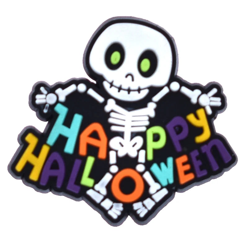 1PCS Hot Selling Ghost Series Shoe Charm PVC Sandal Accessories DIY Cartoon Skeleton Bag Wristband Decor Halloween Gifts Good Vibrations