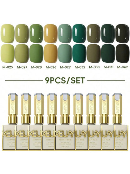 Green Forest 9-color set of nail polish gel, popular in autumn and winter, free-wash phototherapy gel, green series small set Good Vibrations