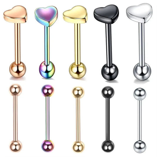 1PC Stainless Steel Heart Shaped Tongue Ring Barbell Tongue Piercing Cute Bar Ear Tragus Studs Nipple Bar Piercing Body Jewelry Good Vibrations
