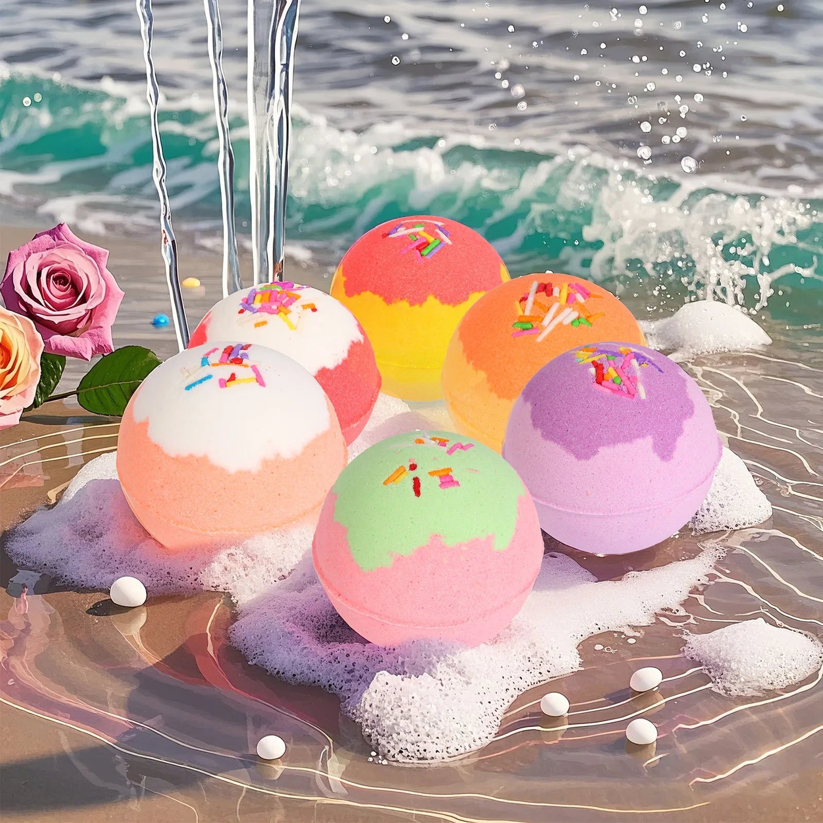 Bath Bombs Rose Gift for Women, 6pcs Handmade Bubble Bath Fizzes Rich in Essential Oils, Perfect for Christmas Good Vibrations Adult Super Store