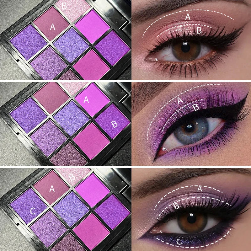 Luxurious Purple Eyeshadow Palette 9 Color Matte and Shimmering violet Eye Makeup for Creating Smoky or Natural Looks Cosmetic Good Vibrations