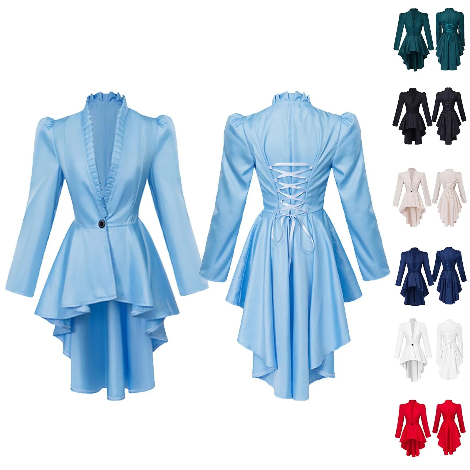 Halloween Carnival Dress Up Party Outfit Coat Medieval Victorian Dress Costume Women Tuxedo Tailcoat Gothic Steampunk Trench Hem Good Vibrations