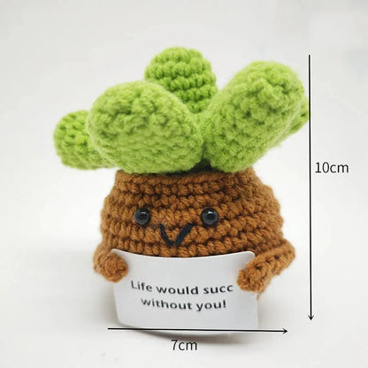 Positive Energy Crochet Doll Pocket Hug Handmade Knitted Plush Rose Sunflower Tulip Cactus Love Funny Emotional Support Gift Good Vibrations