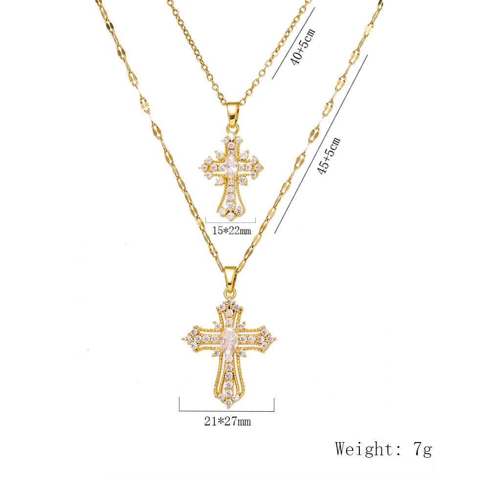 Women's European & American Retro Cross Pendant Necklace Stainless Steel Collarbone Chain Fashionable Light Luxury Jewelry Good Vibrations