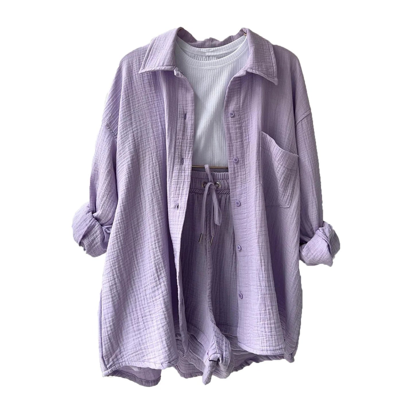 Women Summer Outfit Muslin Blouse Coat 2 Piece Clothing Women's Elegant Beach Holiday Women Set Female Coat Loose Suit Good Vibrations