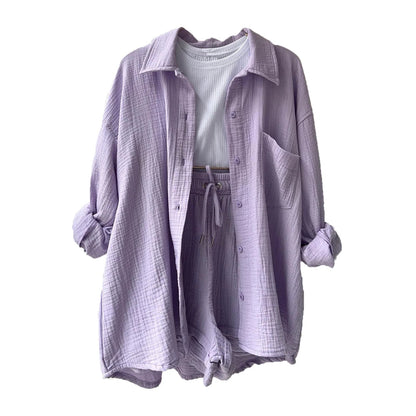 Women Summer Outfit Muslin Blouse Coat 2 Piece Clothing Women's Elegant Beach Holiday Women Set Female Coat Loose Suit Good Vibrations