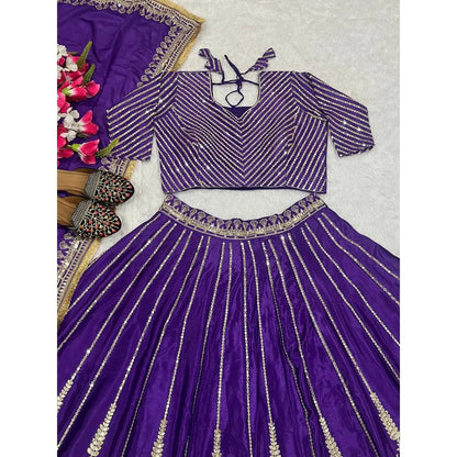 Maruti Designer Purple Wedding Dresses Embroidered Lehenga Choli with Sequence Work Good Vibrations