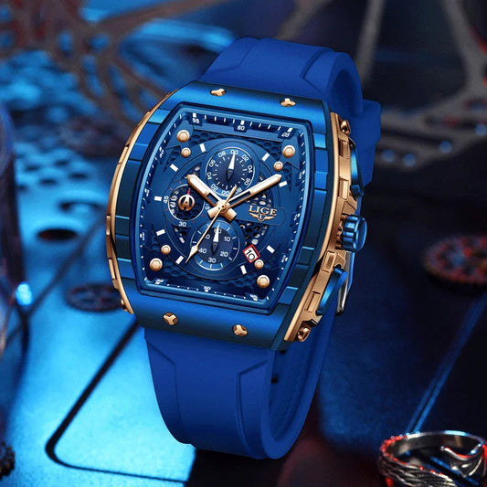 LIGE Top Brand Men's Watches Luxury Square Quartz Wristwatch Waterproof Luminous Chronograph Watch for Men Date Clock Good Vibrations