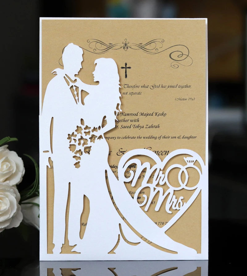 25 Pieces 250gsm Strong Pink Pearly Paper Wedding Invitations Personalized Print Bride Groom Engagement Invite Card IC155 Good Vibrations