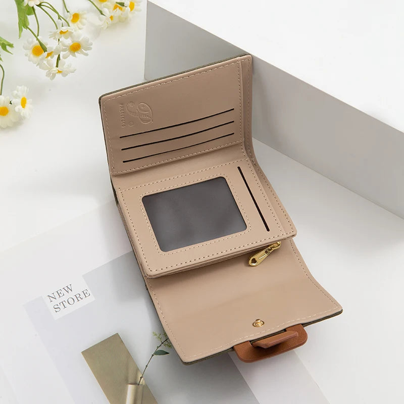 Explosive purse female Korean PU plaid buckle simple multi-card folding triple fold bag large capacity student ladies daily trav Good Vibrations
