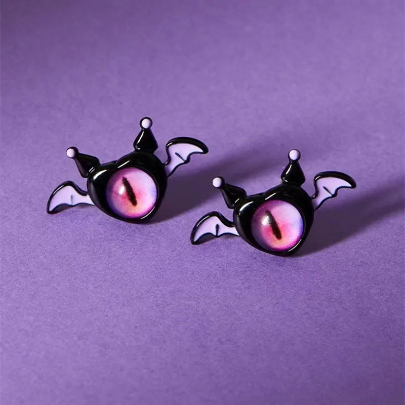 Kiss Jewelry Halloween Little Monster Wing Bat Eye Stud Earrings Women Cute Animal Eye Punk Earring Girls Y2K Brincos Party Gift Good Vibrations