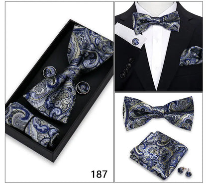 Bowtie For Men Set Gift Box Business Gift Fashion Bow Tie Pocket Square Cufflinks Set Bowtie 3pcs For Wedding Hanky Cravata Neck