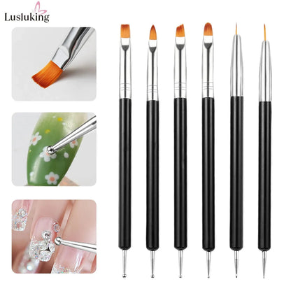 6/31PCS Nail Art Brush Set Detailing Carving Dotting Dual-Head Brushes for Acrylic UV Gel Polish Manicure Tools Good Vibrations