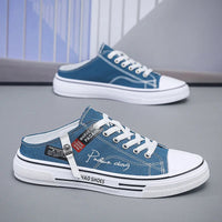 Men Half Slippers Fashion Low-top Canvas Shoes Men Outdoor Casual Walking Shoes Comfortable Breathable Men Vulcanized Shoes New Good Vibrations