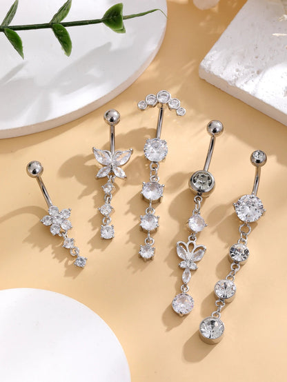 3-5pcs/Lot Belly Button Ring Sets Heart Butterfly Flower Dangled Belly Piercing Nombril 14G Curved Navel Rings Jewelry for Women Good Vibrations Adult Super Store