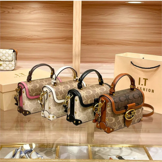 New minimalist and fashionable small handbag, contrasting color women's bag, high-end carriage crossbody bag, portable box bag Good Vibrations
