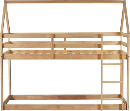 Twin Over Twin Bunk Bed for Girls Boys,Solid Wood House Shaped Bunk Bed Frame with Ladder and Guardrails,Space Saving Design Good Vibrations