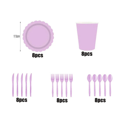 New purple party disposable tableware, baby shower, wedding party decoration, children's adult birthday party event celebration Good Vibrations