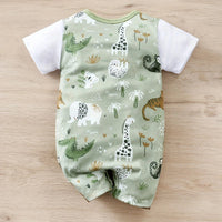 IURNXB Adorable Infant Zoo Animal Print Romper for Boy Newborn Baby Faux Two-Piece Bodysuit with Short Sleeves Casual Play Wear Good Vibrations