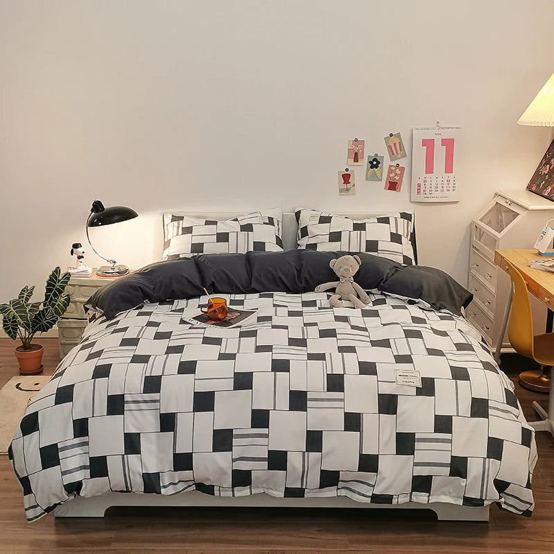 Checkerboard Bedding Comforter Set with Pillowcase bed sheet Single Full Size Bed Linen Duvet Cover Set Queen/King Double Single Good Vibrations