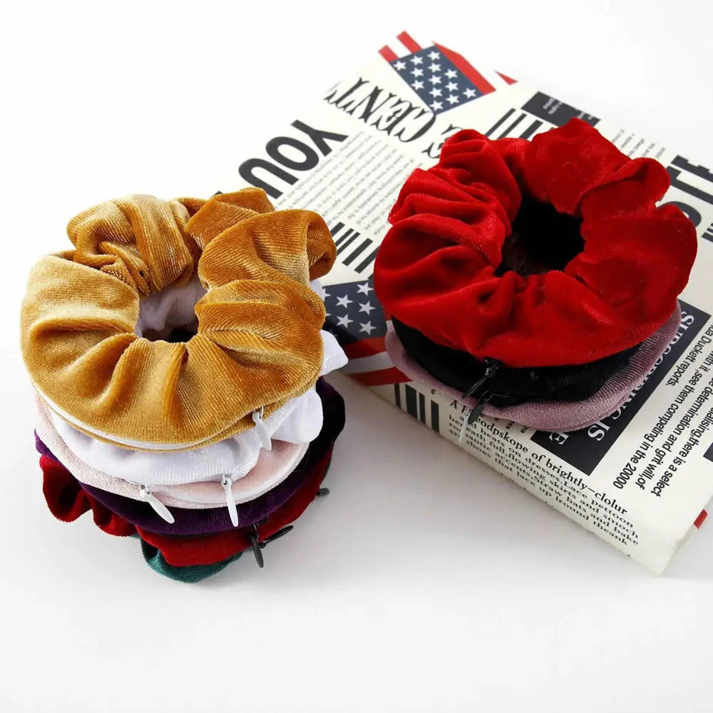 Portable ⁣Hidden Safe Sight Secret Hair Tie Storage Case Hair Scrunchie With Zipper Hide Key Cash jewelry For Travel Outdoor Good Vibrations