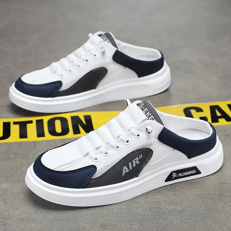 Men's shoes half slippers summer slip-on mesh shoes heelless platform sole bag toe hole trendy casual fashion versatile shoes Good Vibrations