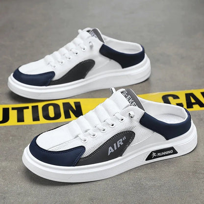 Men's shoes half slippers summer slip-on mesh shoes heelless platform sole bag toe hole trendy casual fashion versatile shoes Good Vibrations