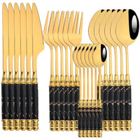 24Pcs Cutlery Set Stainless Steel Dinnerware Kitchen Fork Knife Tea Spoon Tableware Set Flatware Set Gold Silverware Set Good Vibrations
