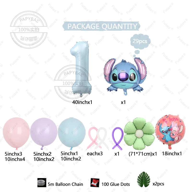 1set Stitch Birthday Party Decorations 40inch Blue Number Foil Balloon Children's Birthday Background Boys Girls Toys Gifts Good Vibrations