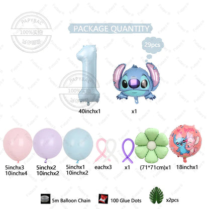 1set Stitch Birthday Party Decorations 40inch Blue Number Foil Balloon Children's Birthday Background Boys Girls Toys Gifts Good Vibrations