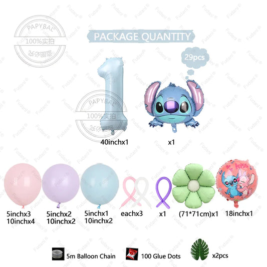 1set Stitch Birthday Party Decorations 40inch Blue Number Foil Balloon Children's Birthday Background Boys Girls Toys Gifts Good Vibrations