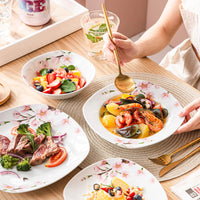 VEWEET ANNIE 48-Piece Porcelain Ceramic Tableware Dinner Plate Set with Bowl,Dessert Plate,Soup Plate,Dinner Plate for 12 Person Good Vibrations