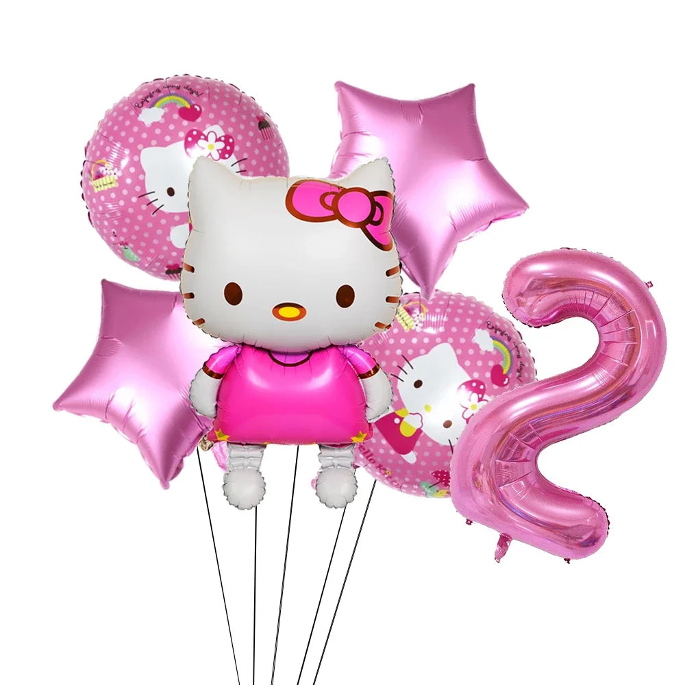 Hello Kitty Theme Girls Birthday Party Disposable Tableware Paper Cup Plate Balloon Kids Favors KT Balloon Party Decor Supplies Good Vibrations