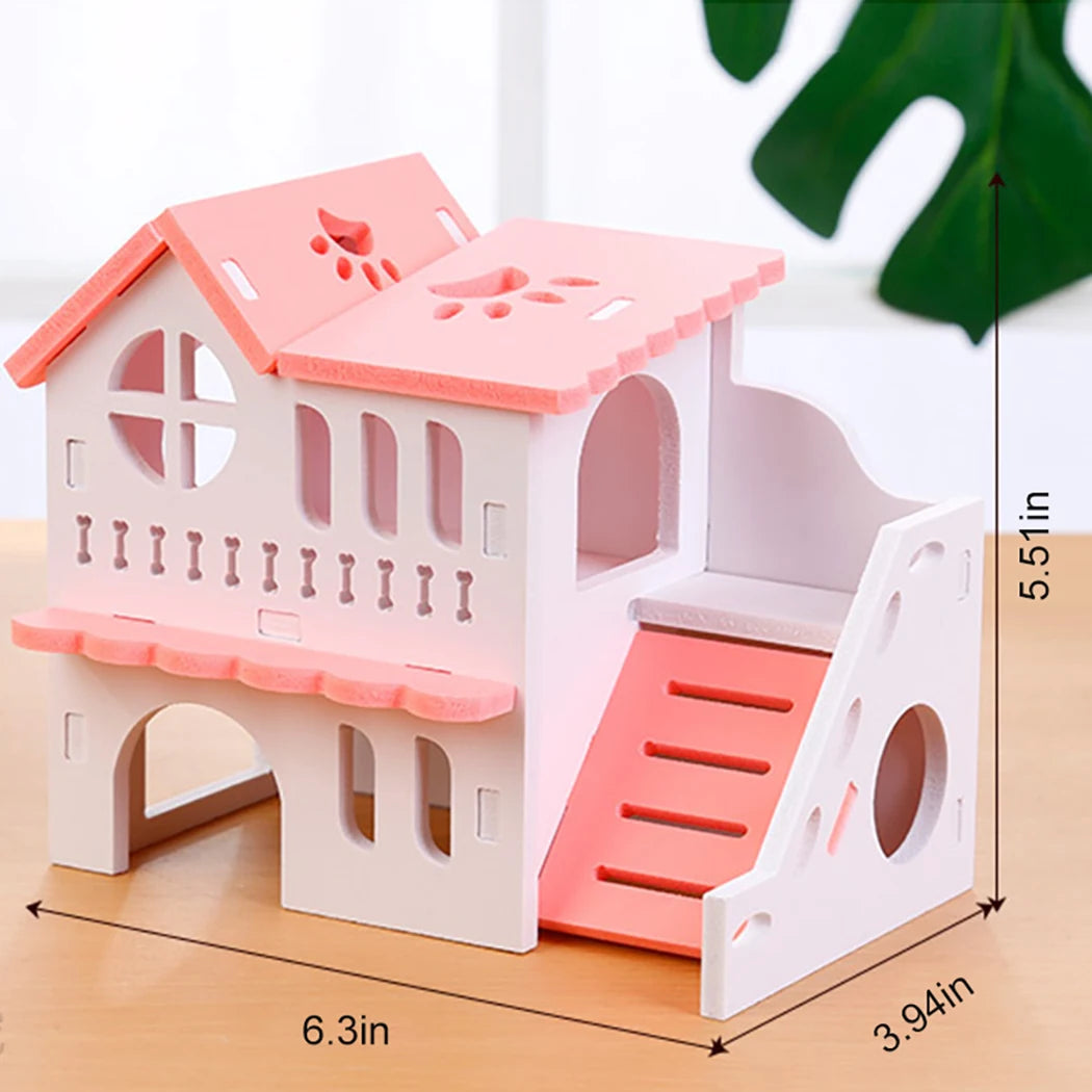 Hamster House Toy Pet Small Animal Hideout Hamster Wooden House 2 Layers With Ladder Design Wooden Hut Play Toys Good Vibrations