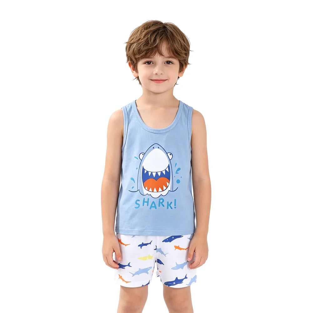 Summer Children Sets Kids Clothes Boys Girls Vest Suit Children's Clothing baby Cotton T-Shirts Shorts Tank Top Sleeveless 0-7T Good Vibrations