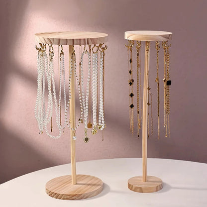 Necklace Holder Organizer Jewelry Tree Stand With 12/18 Metal Hooks Wooden Necklace Display Tower For Home Or Show Selling Use Good Vibrations